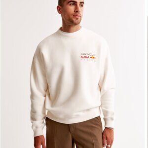 NWT Abercrombie Mens Cream Oracle Red Bull Racing Graphic Crew Sweatshirt M